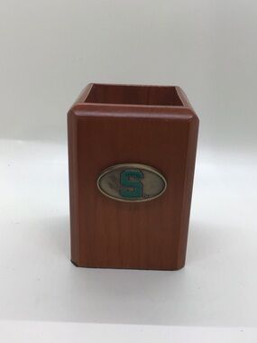 Source Unknown Brown Wooden Michigan State Pencil Cup